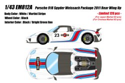 Photo1: **Preorder** EM812A Porsche 918 Spyder weissach Package Rear Wing Up White / Martini Stripe Limited 120pcs