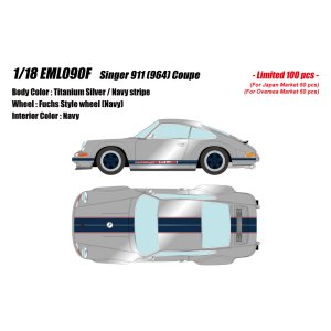 Photo: **Preorder** EIDOLON EML090F 1/18 Singer 911(964) Coupe Titanium Silver / Navy Stripe Limited 100pcs