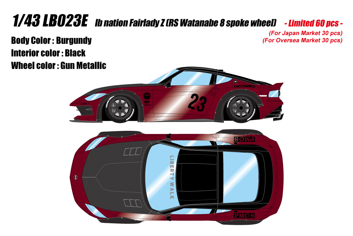 Photo1: **Preorder** EIDOLON LB023E 1/43 lb nation Fairlady Z (RS Watanabe 8spoke wheel) Burgundy Limited 60pcs