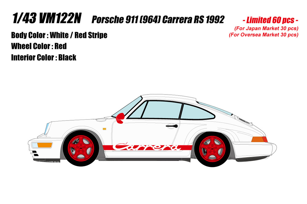 Photo1: **Preorder** VISION VM122N Porsche 911(964) Carrera RS 1992 White / Res Stripe Limited 60pcs