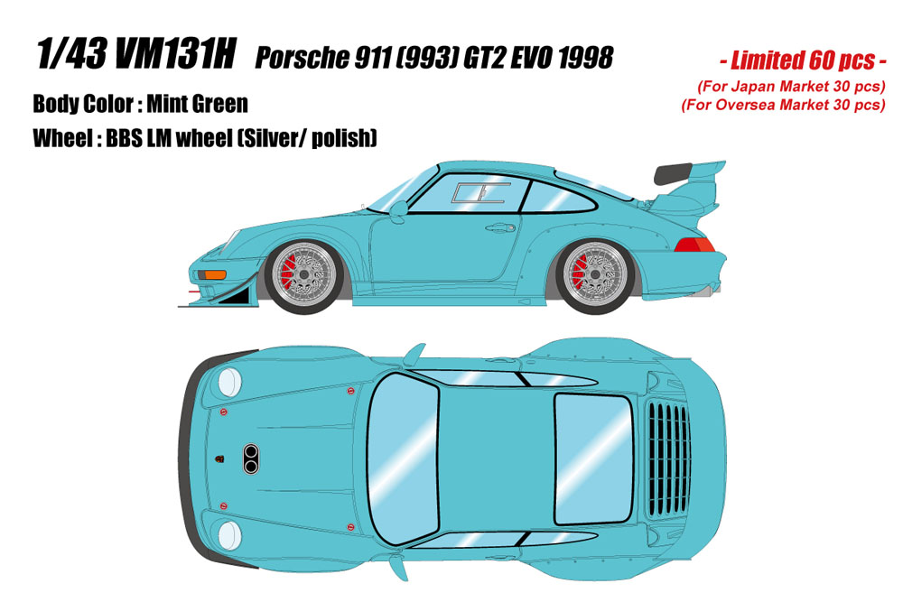 Photo1: **Preorder** VISION VM131H Porsche 911(993) GT2 EVO 1998 Mint Green Limited 60pcs