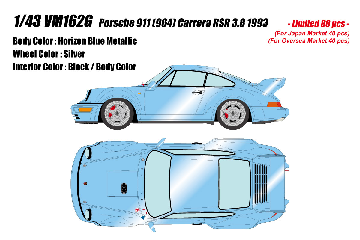 Photo1: **Preorder** VISION VM162G Porsche 911(964) Carrera RSR 3.8 1993 Horizon Blue Metallic Limited 80pcs